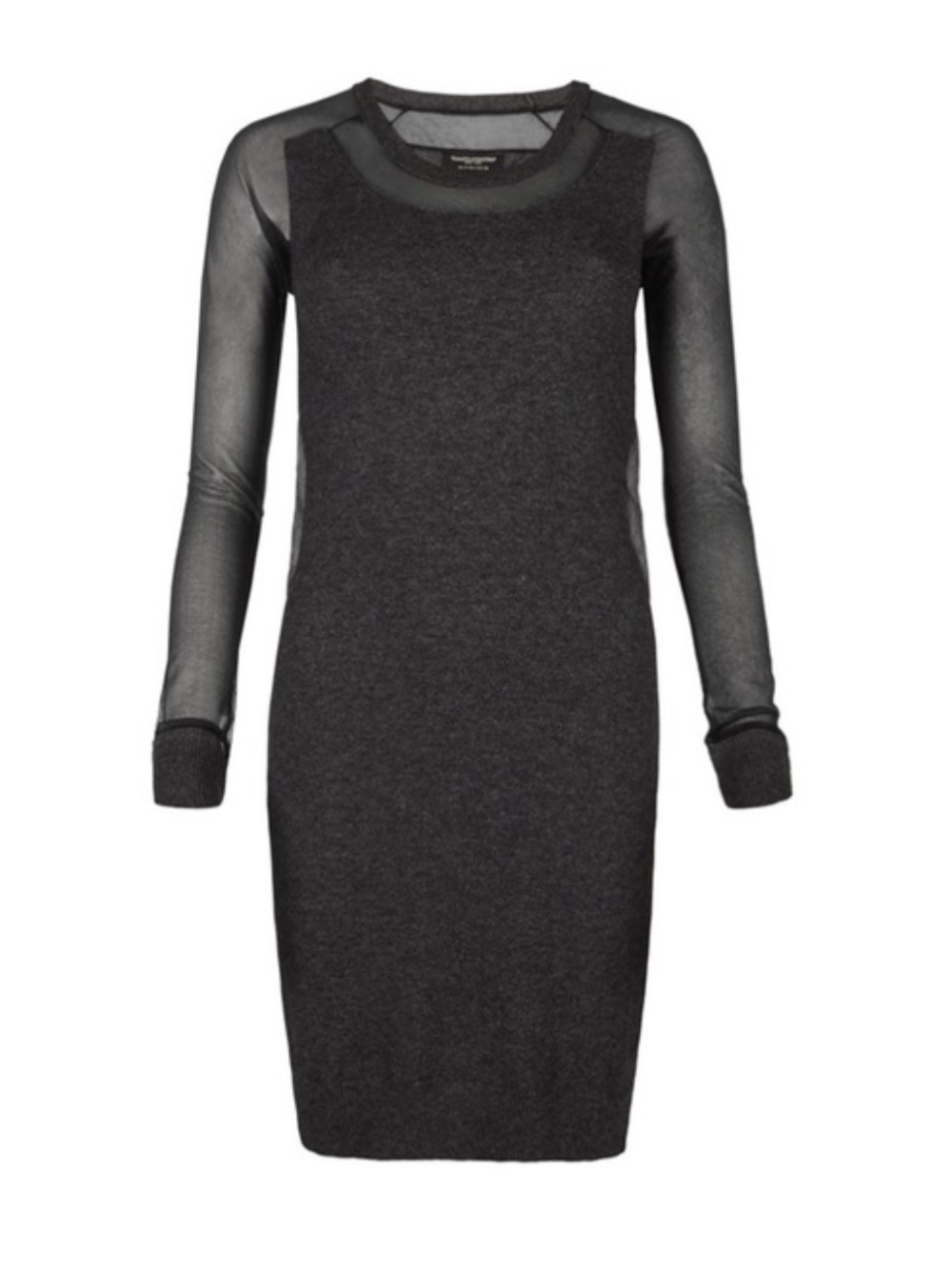 Allsaints Lour Mesh Sweater Dress US8 Cashmere Lambswool Angora Blend Grey Black